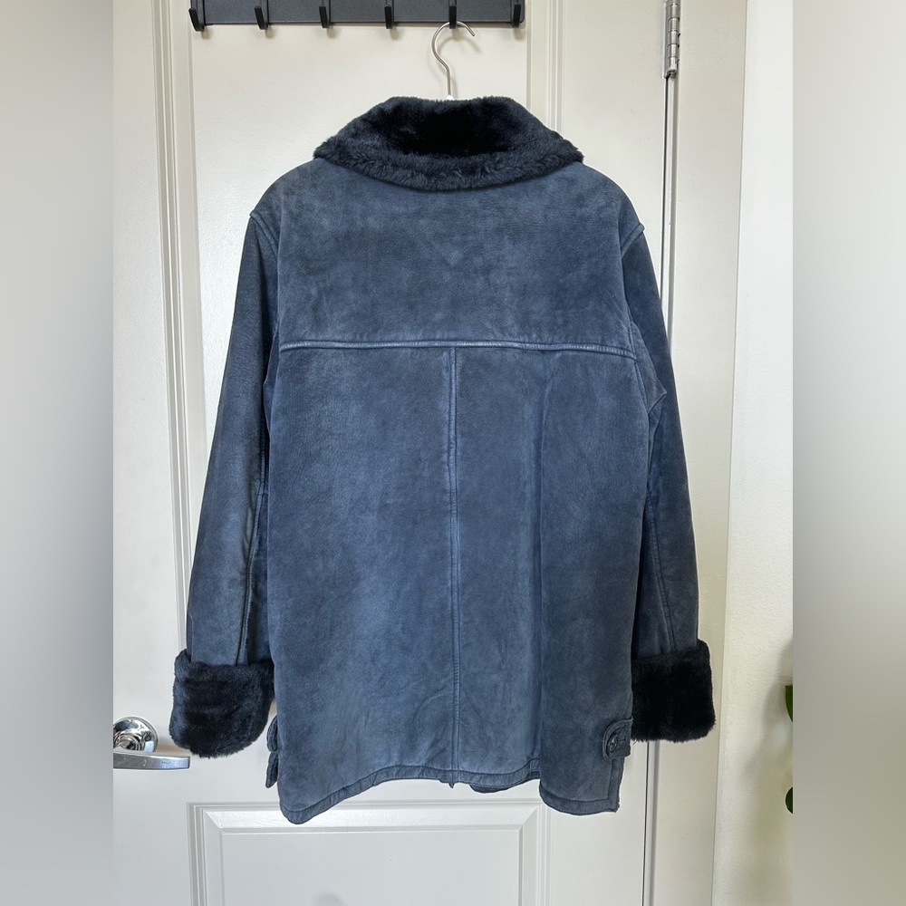 Penny Lane Vintage Suede Leather Faux Fur Oversized ButtonUp Jacket Dennis Basso - Picture 4 of 10